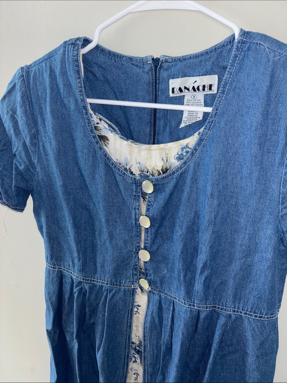 Vintage Panache Blue Denim Dress with Floral Lining